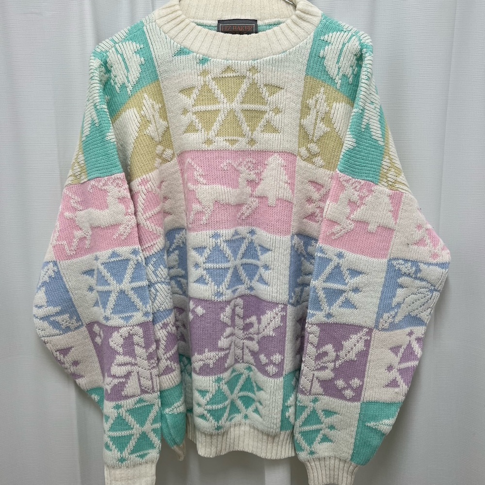 Vintage Pastel Colorful Patterned Sweater